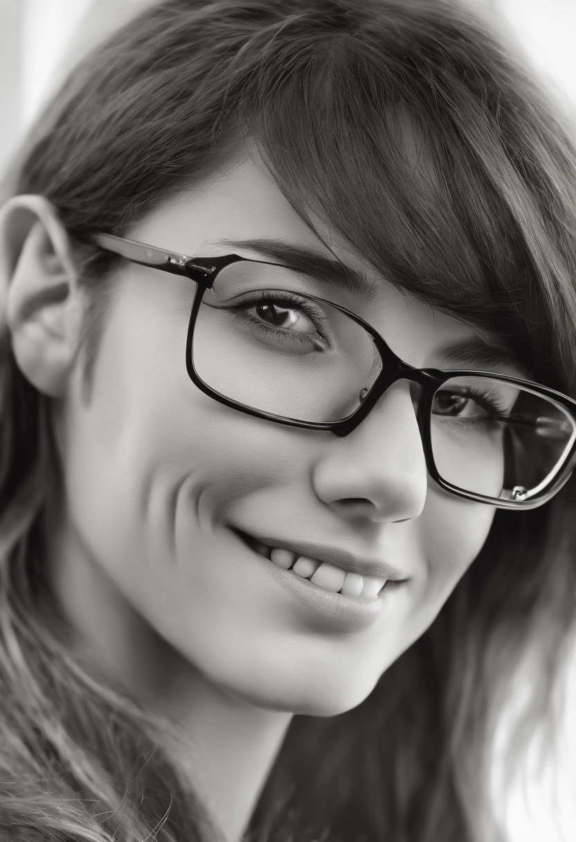 Generic woman, brunet hair, glasses, nice smile