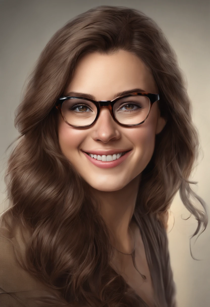 Generic woman, brunet hair, glasses, nice smile, younger