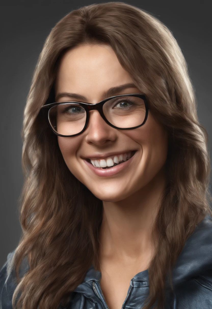 Generic woman, brunet hair, glasses, nice smile, younger