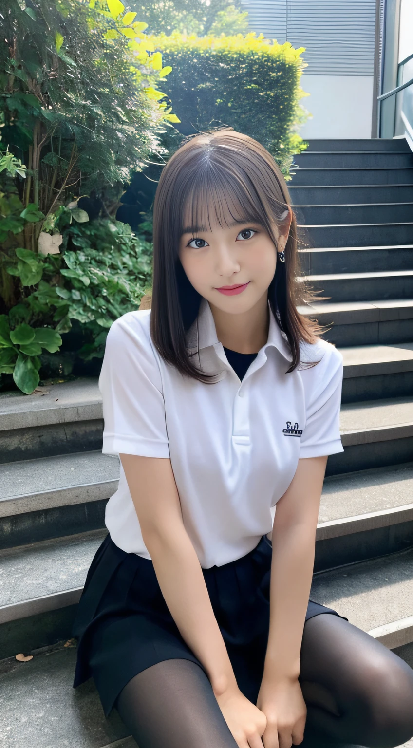 ((best quality)), ((masterpiece)), (details), one girl, y ((best quality)), ((masterpiece)), (details), one girl, sex(best quality)), ((masterpiece)), (details), one girl, full body, sexy ensive body, expensive, long legs, mature woature, adult, atoro_main, Hayase Nagatoro, one girl, blushing, alone, uniform polo shirt, short sleeves, black hair,brown eyes, hair accessory, looking at viewer, hair clip, smiling, long hair, dark skinned woman, dark skin, , bangs, daytime, skirt, collared shirt, collarbone, ear clip, mouth closed, tree, asymmetrical bangs, upper body