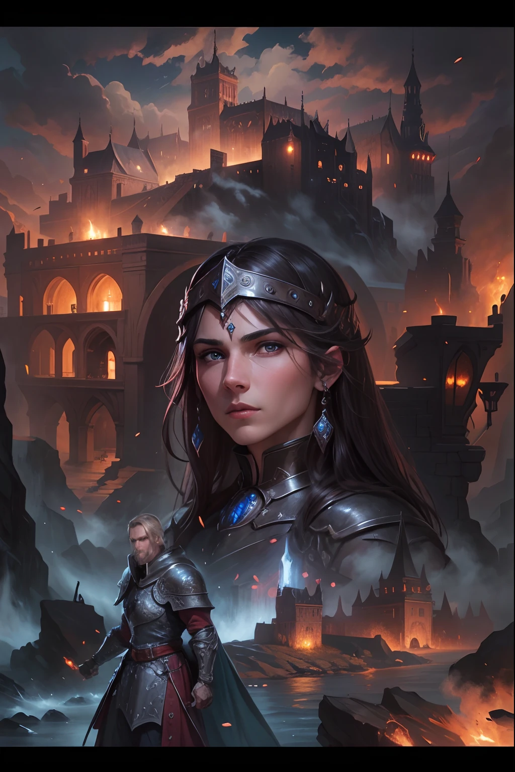 Baldur's Gate, knight has strong handsome face, two perfect eyes, perfect nose, perfect mouth, 8k resolution, hyperdetailed, photoreal.