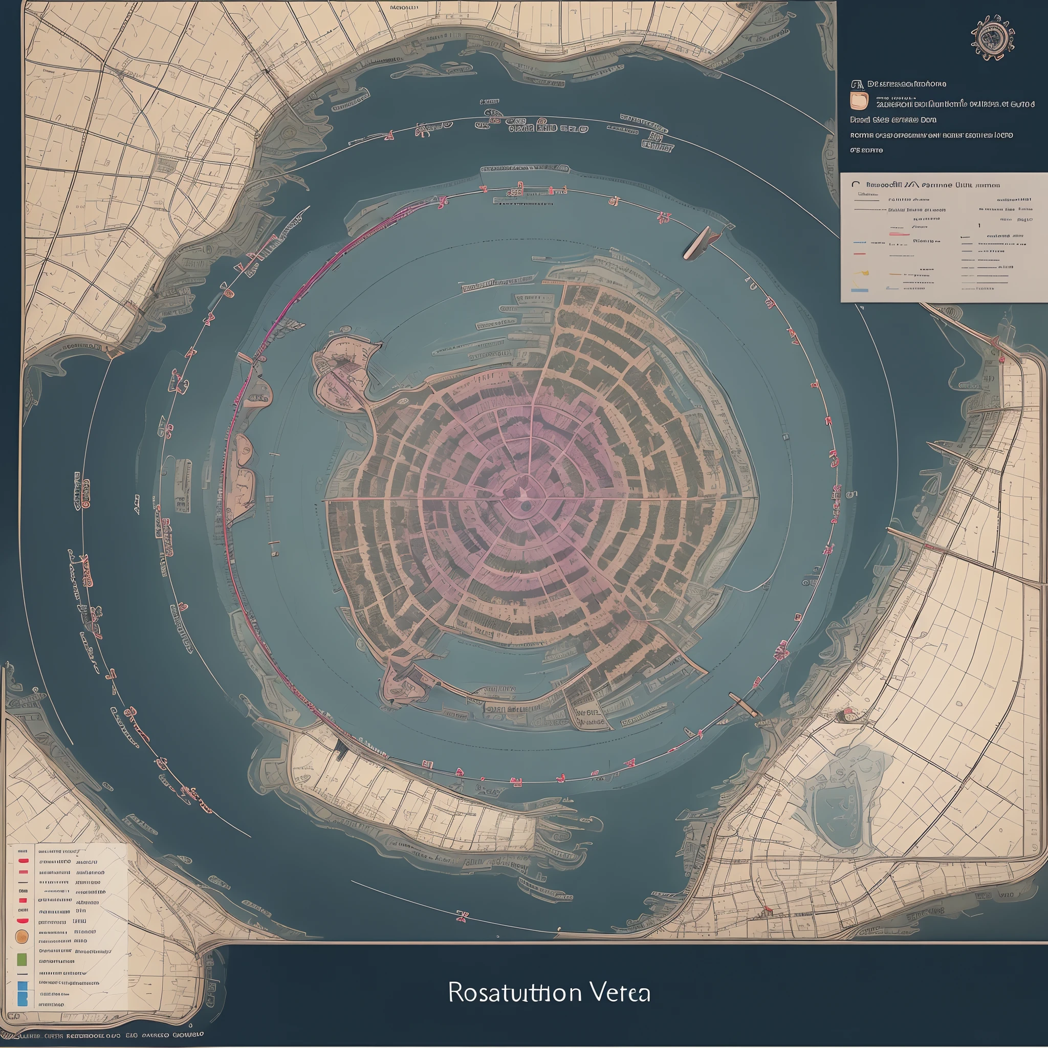 Navigation map, rosa dos ventos, luneta