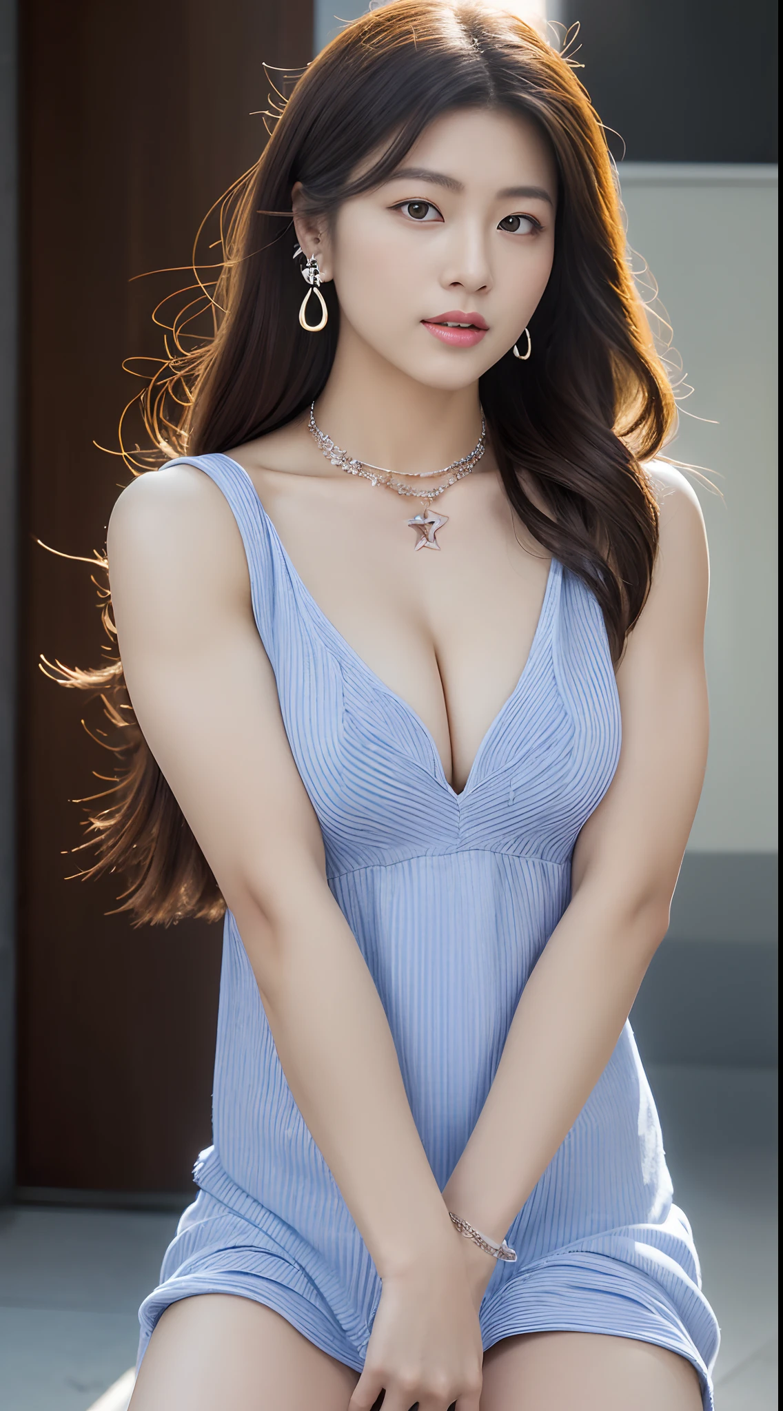ulzzang -6500-v1.1, (Raw photo:1.2), (Photorealsitic), huge filesize, hight resolution, ighly detailed, top-quality, (masterpiece:1.6),(Hyper-realistic: 1.4), ighly detailed, nffsw, finely detail, top-quality, 8k wallpaper,People with Japan、hi-school girl、 (1 girl in),17 age、((cowboy shot,Shot from the knee up:1.8))、((Muscular woman like a bodybuilder:1.4))、((Thick arms with sculpted muscles:1.3))、((thick legs with sculpted muscles,,,,,,,,,,,,,,,,,,,,,,:1.4))、((Lori face:1.2))、Narrow eyes, cute face, Narrow eyes,closes mouth、shyly smile:1.4、(Mini dress with thigh visible、large earring,A large necklace with a luxurious look on the neck:1.5)、Stand in Front of the Church、chies、Blessed by many、 (Realistic: 1.3), (Smooth lighting: 1.05), (Improved cinematic lighting: 0.9), Realistic lighting, Backlight, Face Light, raytrace, (Whitening light: 1.2), (Image enhancement: 1.4), ( Top quality real skins: 1.4), (Body Line Mood Increase:1.1), (Skin Texture Enhancement Beauty:1.1),Colossal tits、Emphasizes cleavage、Patsun Passant Chest