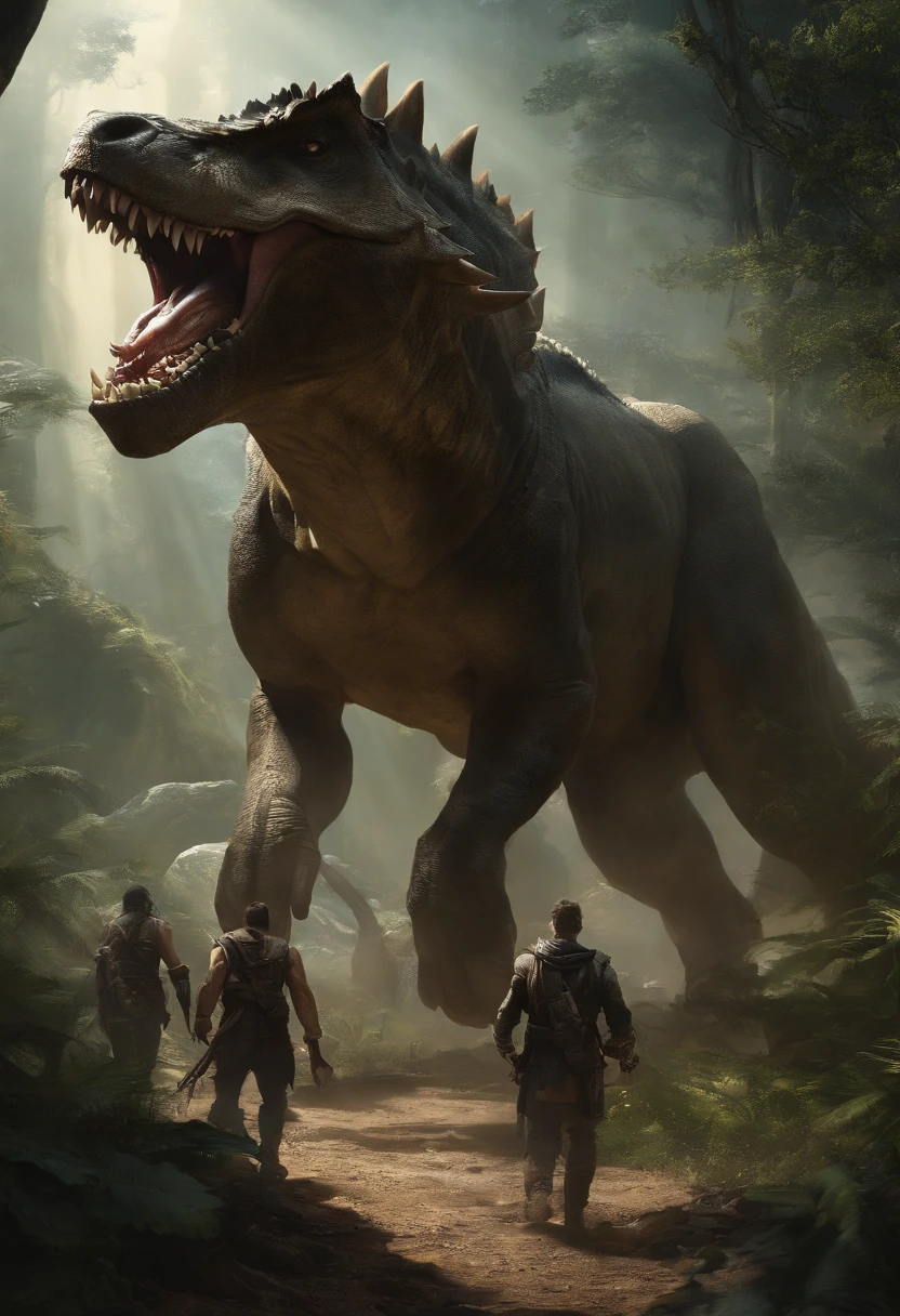 Lucas Bracey, Dinosaurs carrying wolves on their backs , 8K, photo RAW, (highly detailedskin: 1.2), (The kinky is exposed: 1.1), (Bare back: 1.5), , (Viewed from top to bottom:1.5), ((::Jae Lee and Joe Madureira style ::2.0 comix illustration style,tatoon style ,, (Beautiful and light background:1.2),, fantastic paintings , ::jason fabok and yoji shinkawa style ::2.0 comix illustration style,tatoon style , Comic book style , (Beautiful and light background:1.2),, fantastic paintings ,in graffiti style; Master parts, best qualityer, high high quality, Extremely detailed CG unit 8k wallpaper, scenecy, Award-winning photography, hdr, extremely detaile, trending on artstationh, Trends in CG society, 复杂, High detail, art by midjourney style::Kenneth Rocafort style ::2.9 (Master parts:1.2, best qualityer), (Beautiful detailed eyes: 1.2),