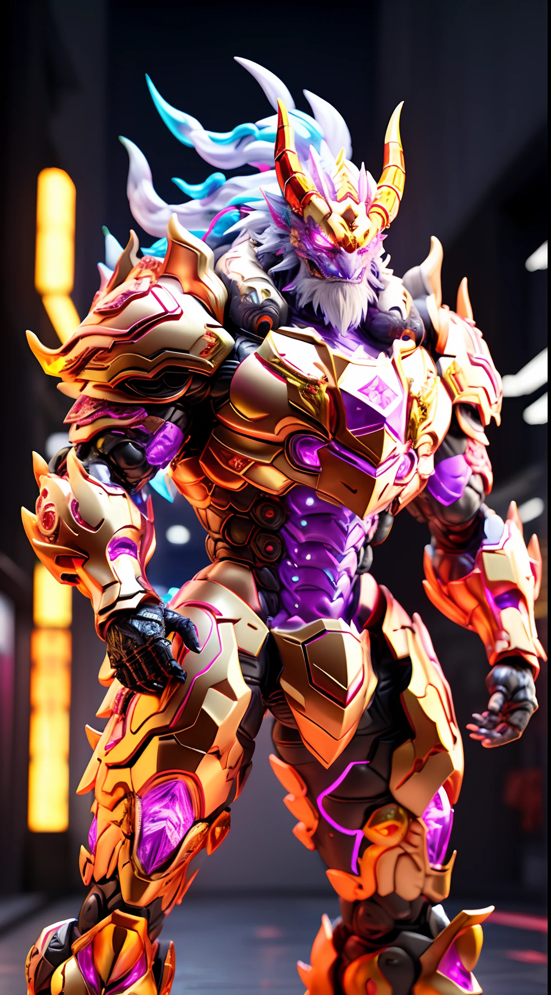 DRAGON KING, RAINBOW COLORED, HETEROCHROMIA EYE, CRYSTAL HEAVY ARMOR, TRANSPARANT, MUSCLE BODY.
