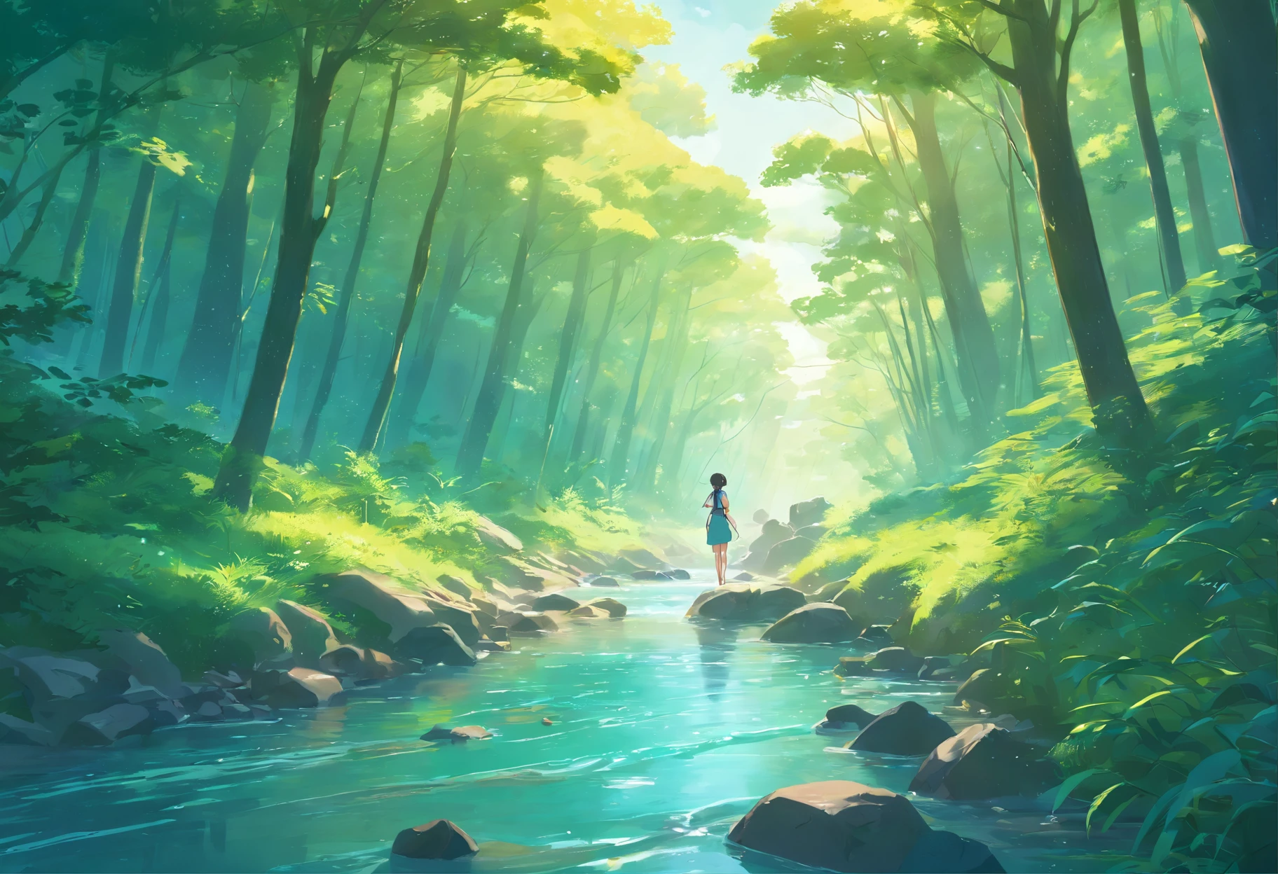 Close-up of a stream flowing through lush forest, by Ross Tran. scenic background, ryan dyar, Environmental painting, beautiful oil matte painting, photorealistic landscape, 4k HD Matte Digital Paintings, 8 k resolution digital painting, 8k resolution digital painting, surreal landscape, inspired by Raphael Lacoste, Illustration Matte Painting, beautiful digital painting