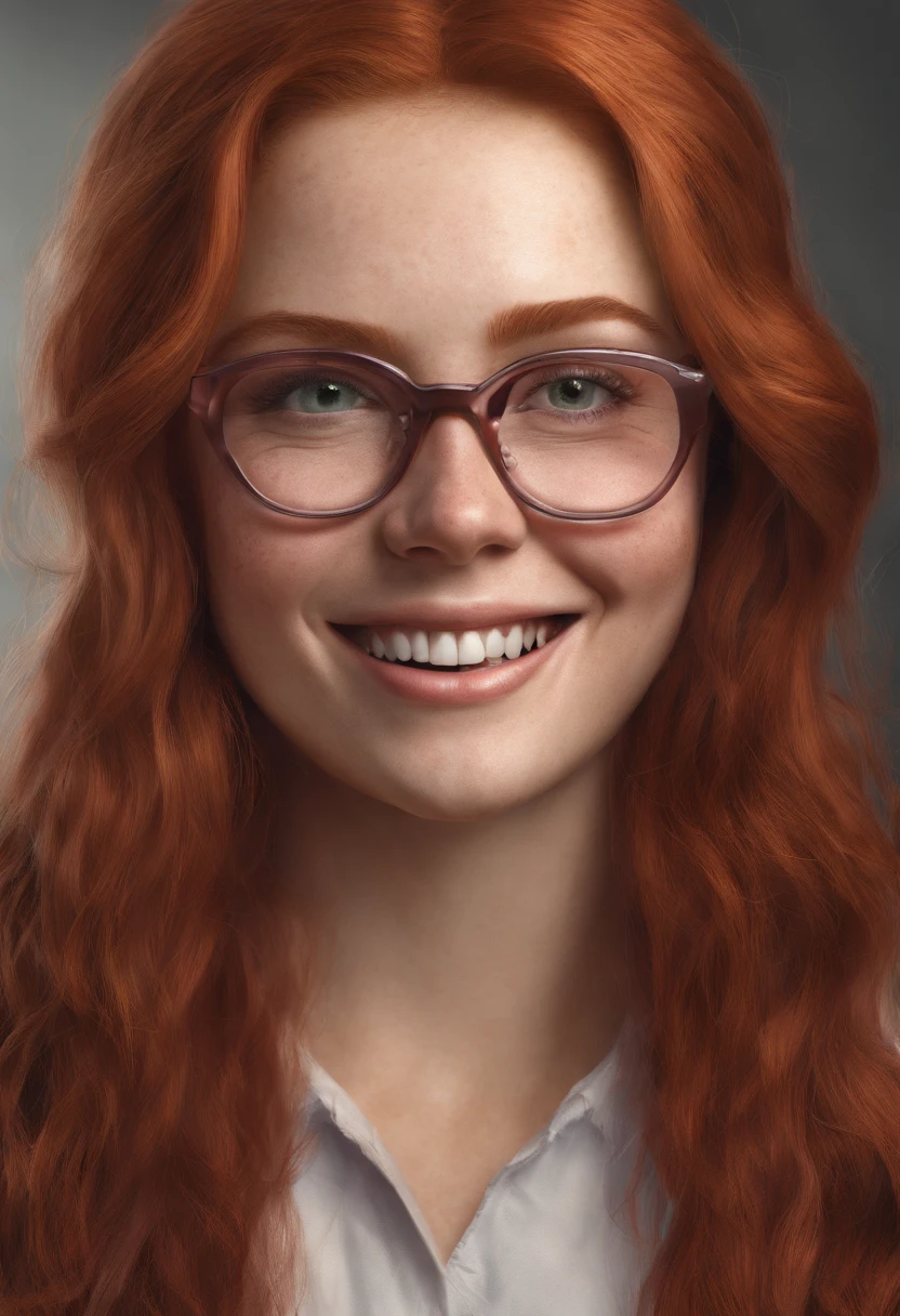 Generic woman, redhair, glasses, nice smile, younger