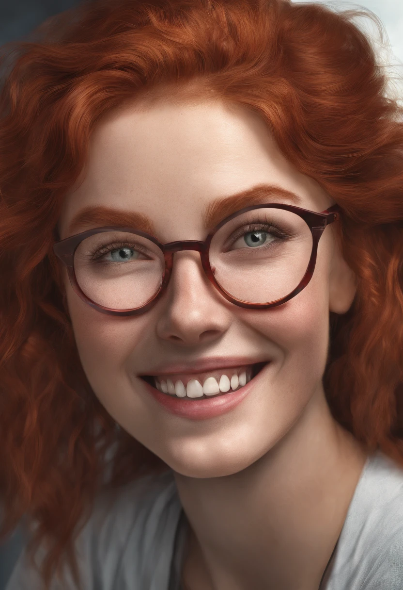 Generic woman, redhair, glasses, nice smile, younger