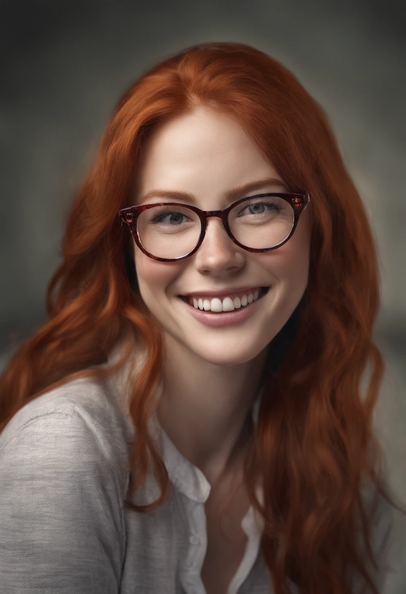 Generic woman, redhair, glasses, nice smile, younger