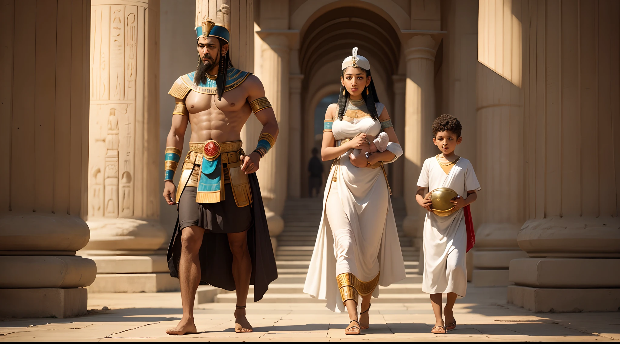 a couple accompanied by their young son, from ancient Egyptian times