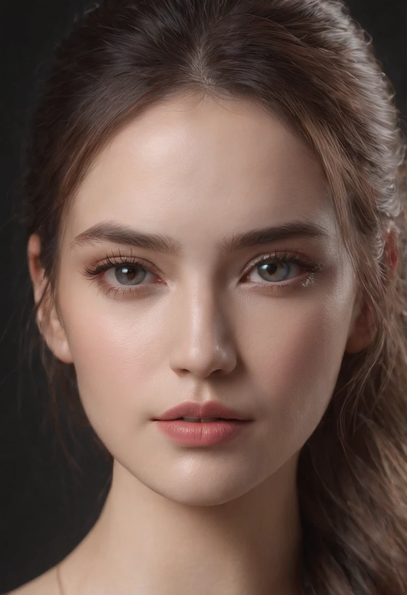 tmasterpiece， realisticlying， photorealisti， Forcing Allah righteousness， hight contrast， The realistic digital art trend is realistic in Artstation 8k HD detail，ChineseGirl，（Eau，Water ring）），  独奏，  halter， Eau， With gray eyes，  Brunette high ponytail hairstyle， Wide sleeves， longer sleeves， cparted lips， cowboy lens， with black background， back， parted lip， A detailed， skin textures， ultra - detailed， realistic skin textures，Hold your arms，Angry face