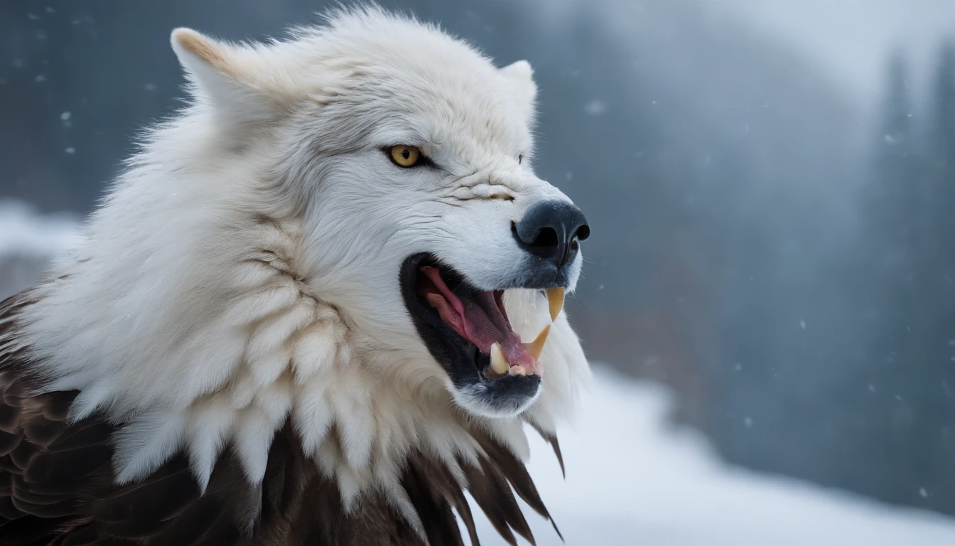 A frost-white eagle vs. the Wolf King, The wolf opened its mouth and bit the big eagle