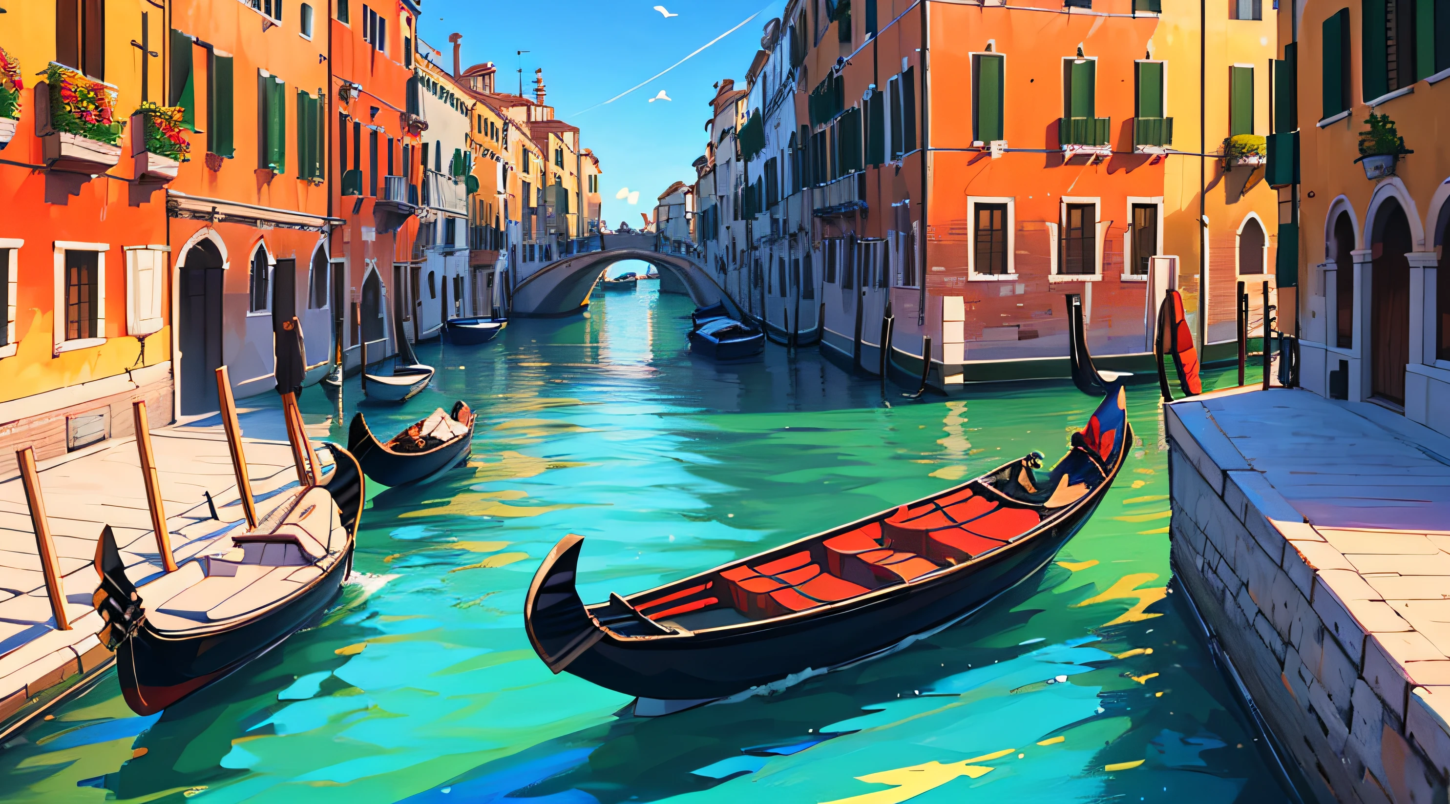 ((Best Quality, 8K, Masterpiece: 1.3)), A traditional gondola gliding along the picturesque canals of Venice, Italy, with historic architecture in the background.