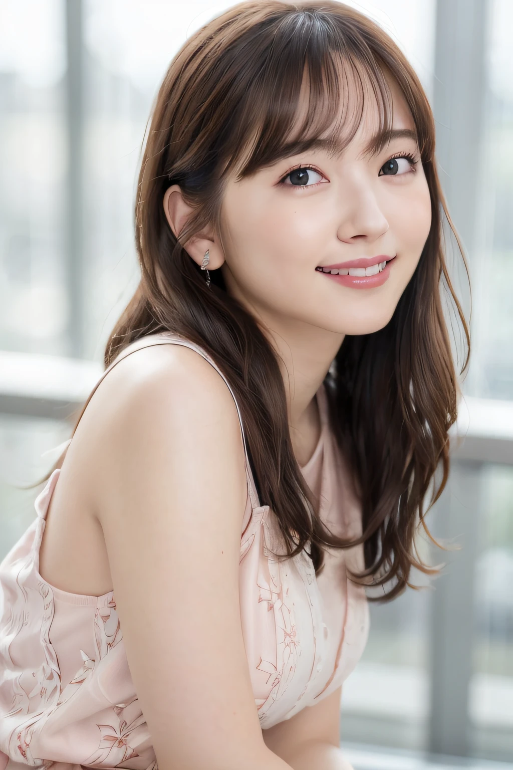 (8k, Best Quality, Masterpiece:1.2), (Realistic, Photorealistic:1.37), Ultra Detail, 1 Girl,Cute,Solo,Beautiful Detailed Sky,Date,(Blush),(Smile:1.15),(Closed Mouth)Small Breasts,Beautiful Detailed Eyes,(Long Hair: 1.2),Floating Hair NovaFrogStyle, Upper Body, Tank Top