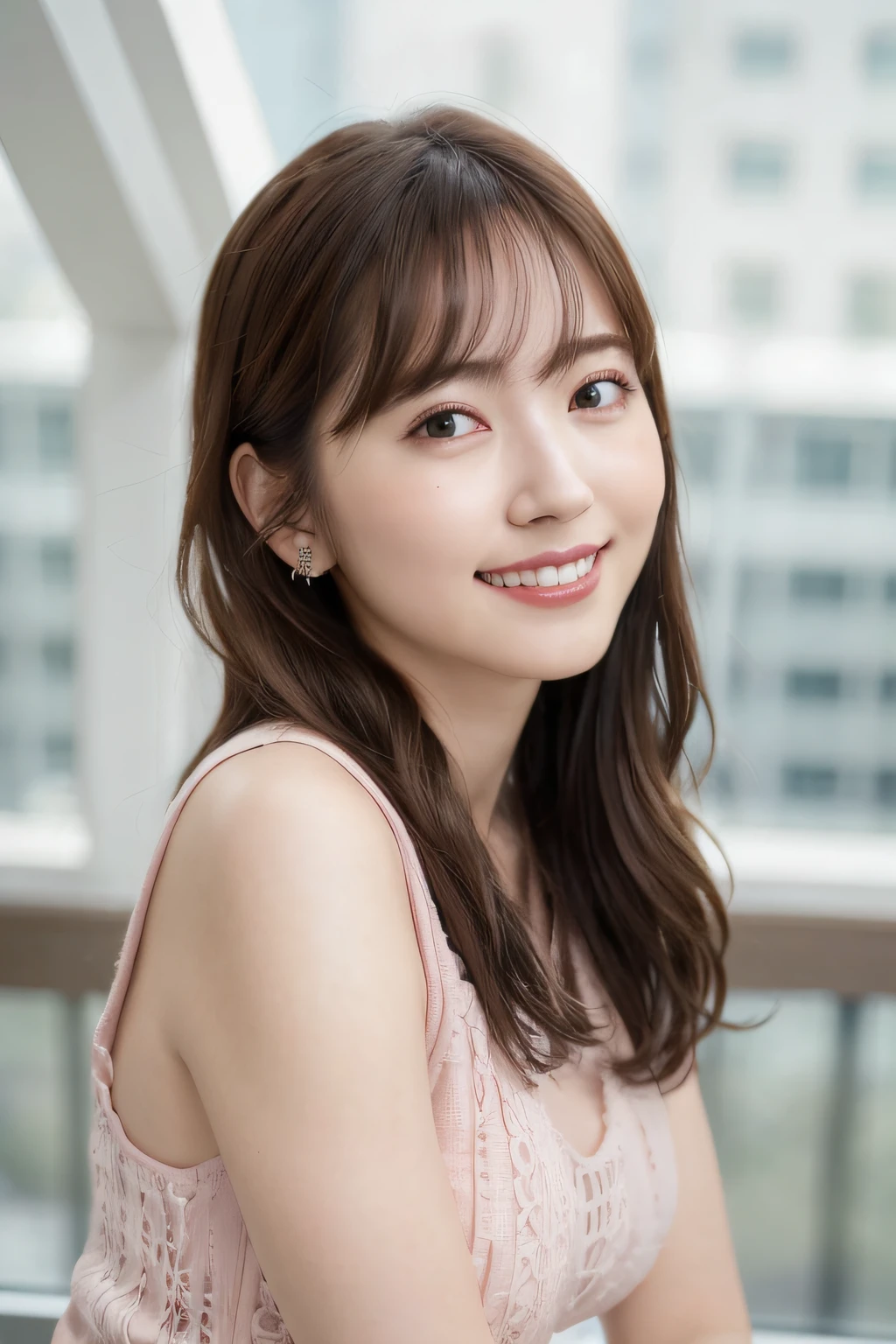 ulzzang -6500-v1.1, (Raw photo:1.2), (Photorealsitic), beautiful detailed actress, (Real: 1.4), extremely detailed eye and face, beatiful detailed eyes, Classy long dress、huge filesize, hight resolution, ighly detailed, top-quality, [​masterpiece:1.6], ighly detailed, nffsw, finely detail, top-quality, 8k wallpaper, Cinematographic lighting, 1womanl, 25-years old, perfect body type, cute droopy eyes beautiful big eyes、Pieckfinger, ((masutepiece)), Best Quality, 1girl in, eye shadow, Portrait, ((FULL BODYSHOT:1.2))、(Very affectionate smile:1.2)、Ultra-realistic skin texture、shinny skin、Exposed thighs!!!