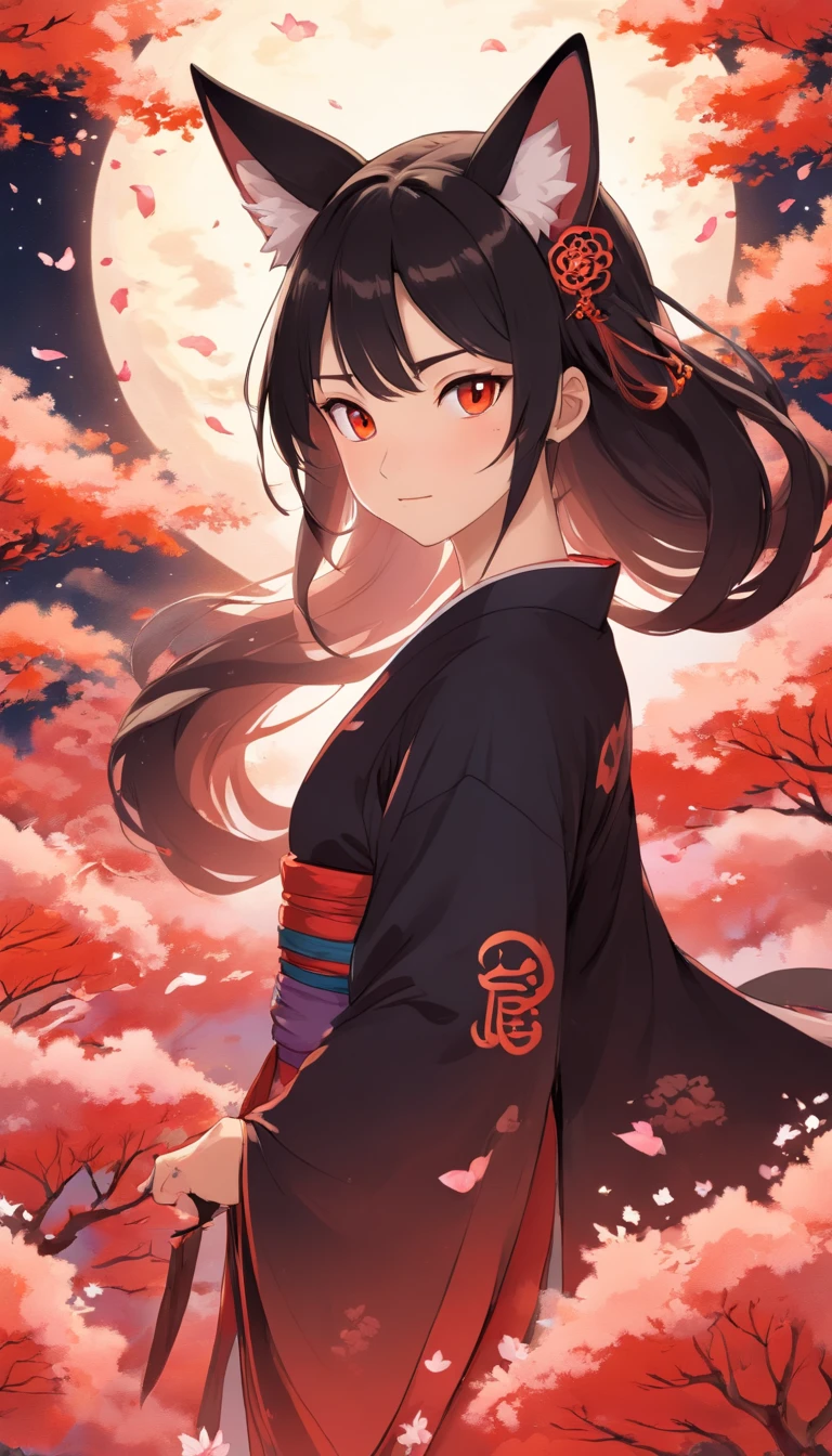 (Uma Besta Divina), Nine-tailed demonic fox, Dynamic Body Type, (Chinese Monster), Handsome, tinta salpicada, Chinese, 1girl, ((corpo inteiro), ((2.5D)), cabelos flutuantes, Olhos bonitos, Olhos Delicados, Silhueta delicada, arte de fantasia, (Preto e Vermelho Brocado Antigo Hanfu), FOV, (master part), tiro frontal, retrato lateral, fundo branco, (movie poster), Sharp, chapinhar, Cloud, Petals, vazio, heaven, (lente grande angular), Vista