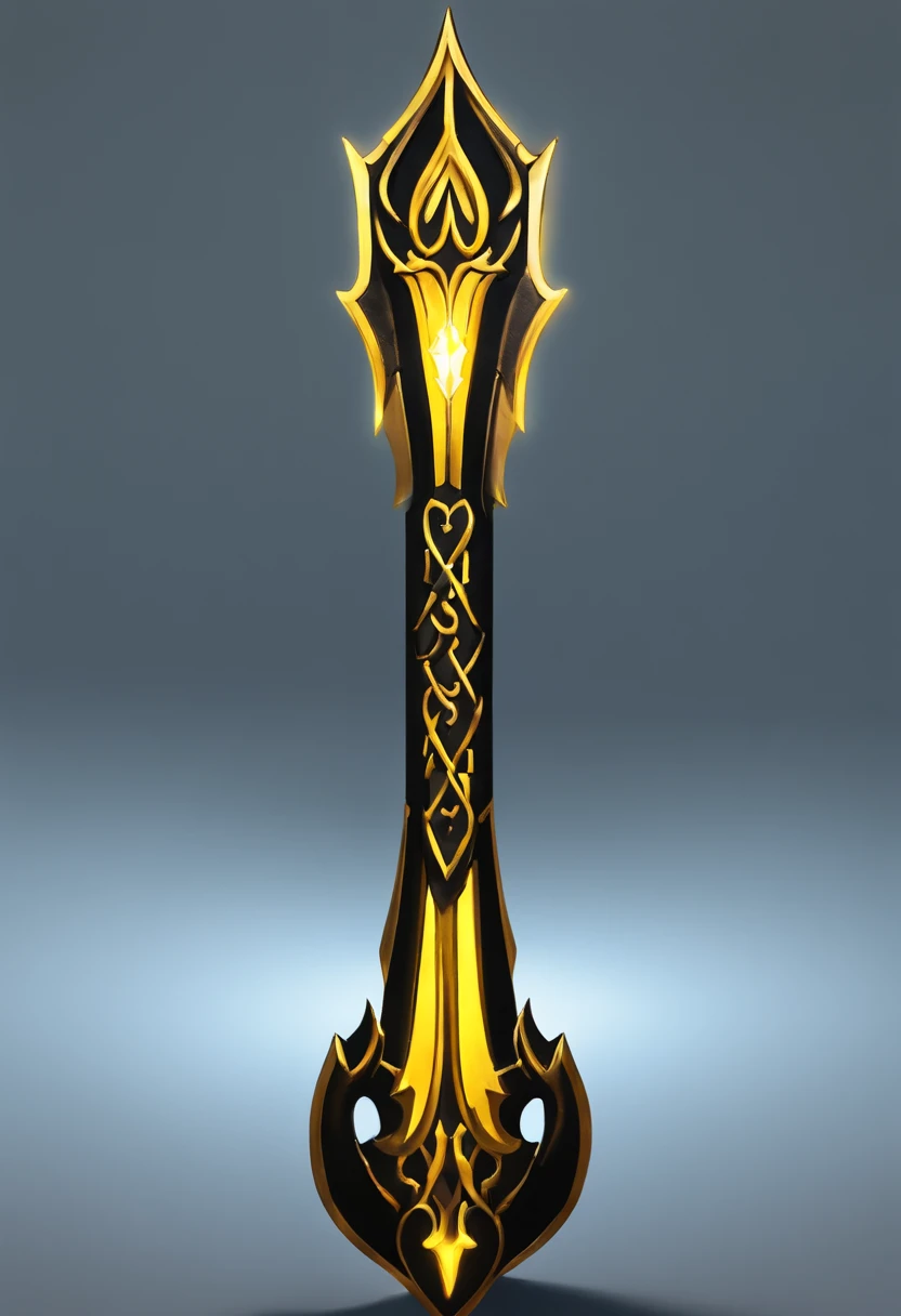 there is a pike with a yellow and black design on it, glowing yellow soul blade, glowing pike, style of pike blade, raytraced blade, glaive, shinning pike, intricate fantasy spear, war blade weapon, medievil spear, magical pike, realistic pike
