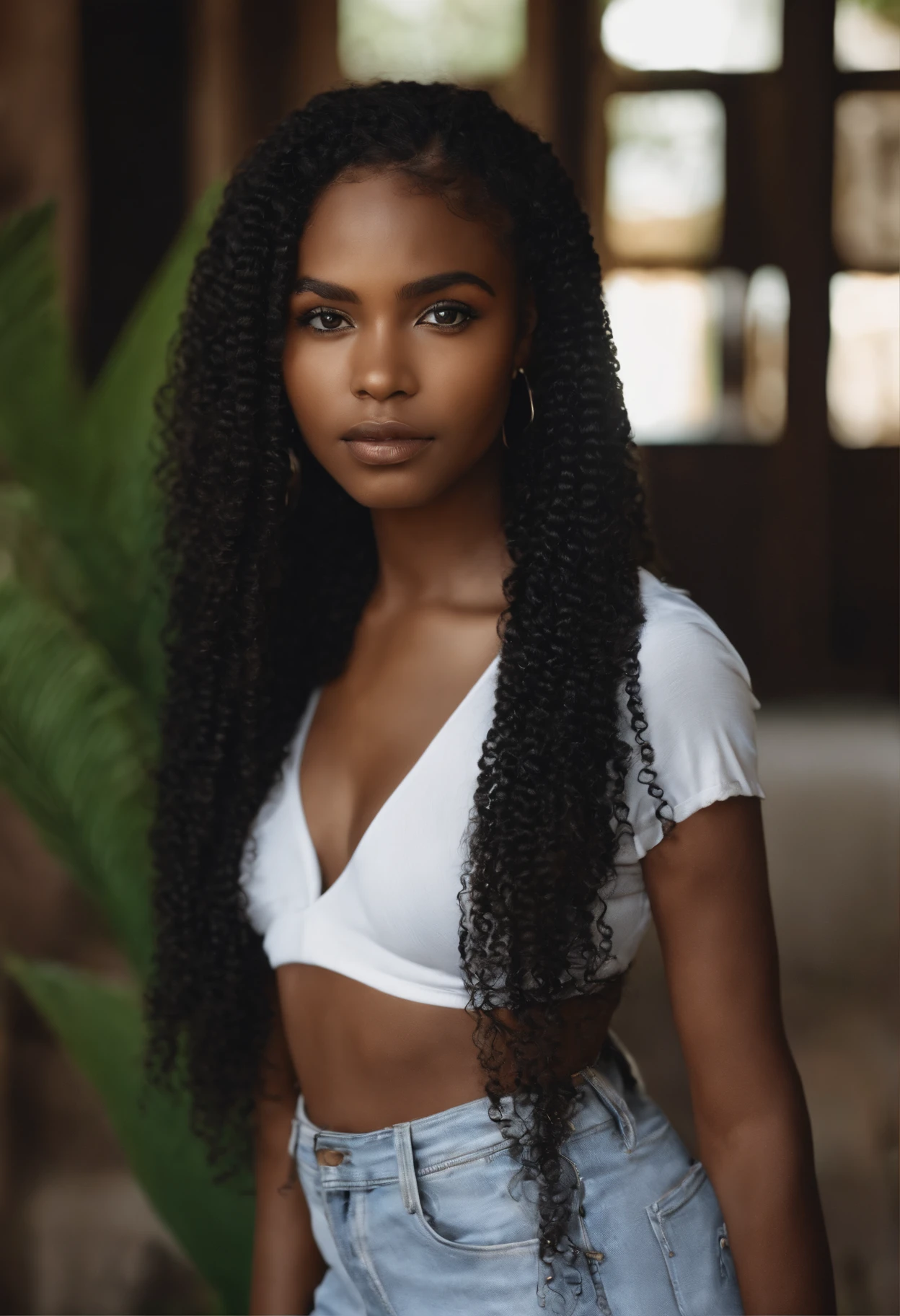 Black woman indigenous straight hair sexy round nose