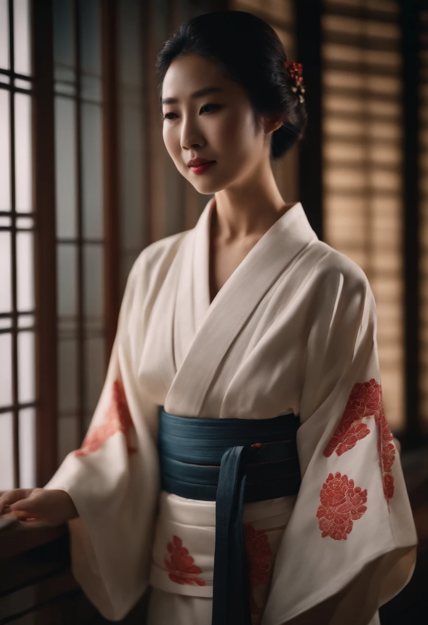 Realistic、japanes、Kimono appearance、Peel off the sleeves。Show the pubic area
