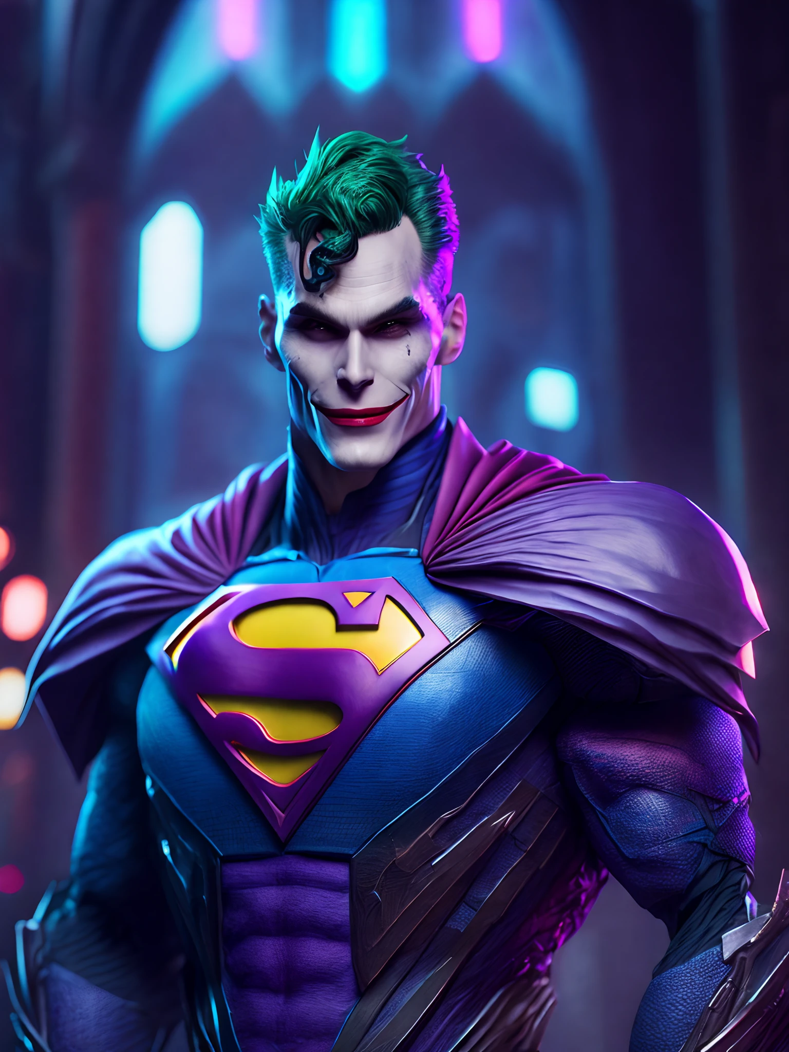 (8k, RAW photo, best quality, masterpiece:1.2), ultra detailed, official art, photo-realistic:1.37, upper body shot, DC Joker, film grain, action pose