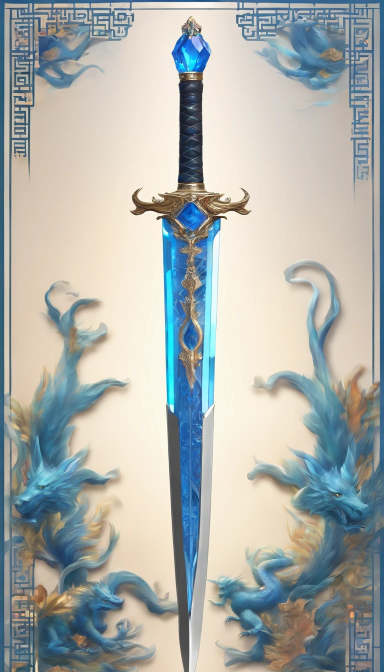 Blue crystal sword, Chinese style, Chinese dragons,