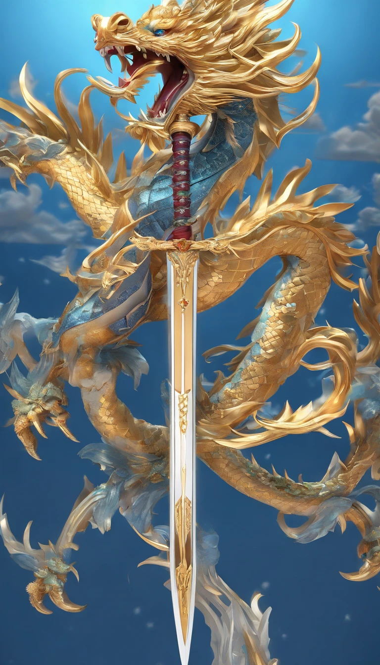 Blue crystal sword, Chinese style, Chinese dragons,