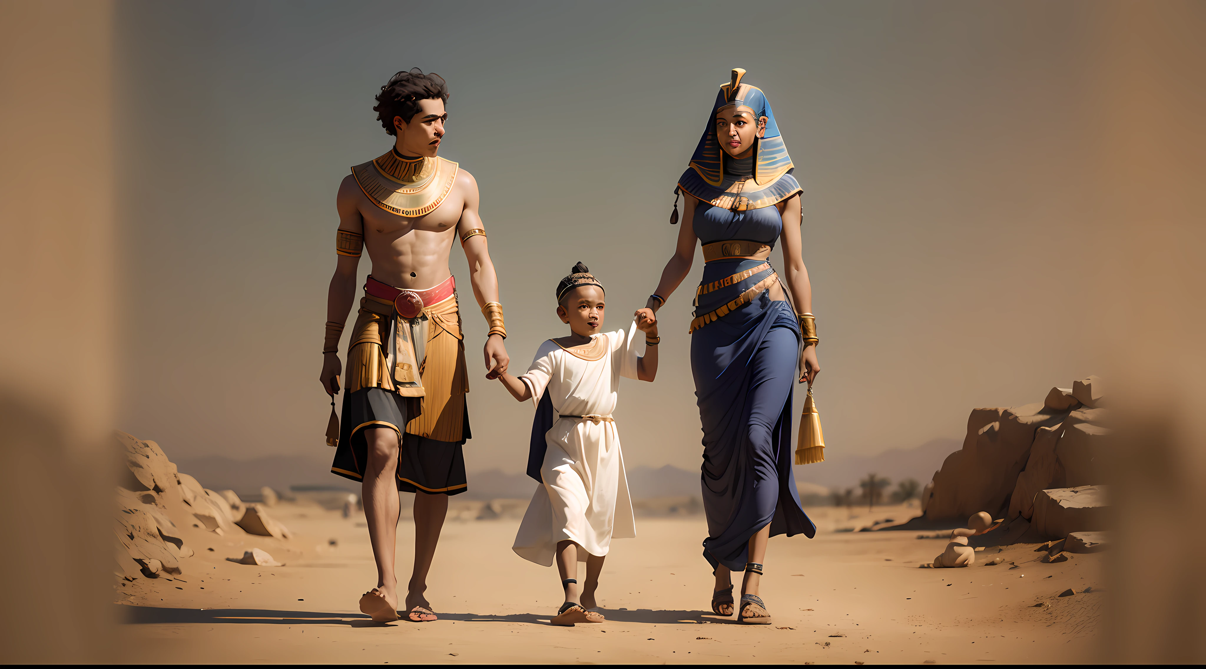 a couple accompanied by their young son, from ancient Egyptian times