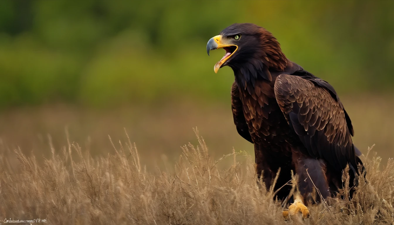 The big eagle had a small black wolf in his mouth