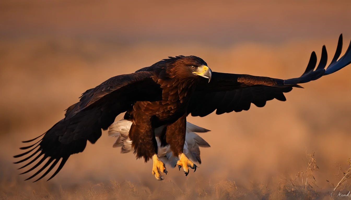 The big eagle had a small black wolf in his mouth