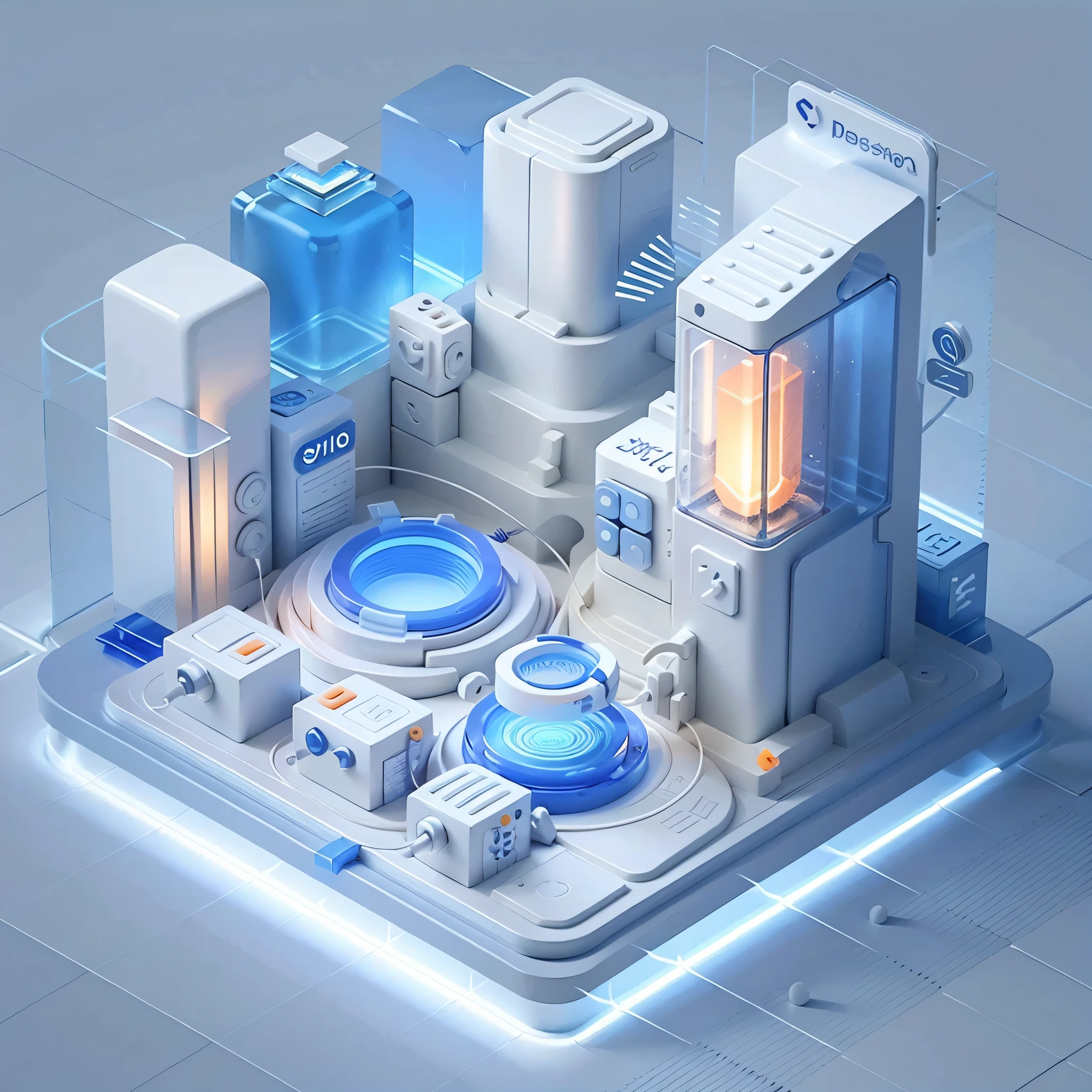 （tmasterpiece，top Quority，Best quality at best），Data service icon，Blue,Frosted glass,Transparent technical sense industry design,white backgrounid，Studio lighting,Isometric 3D