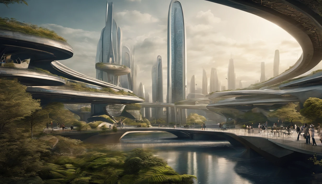 Ultra-wide-angle picture,24th century,The combination of technology and nature in the future city,fansty world,Tech City of the Future,Oval building,Roads that lead in all directions,highly detailed surreal vfx,China ink painting,water ink,ink,Smudge,Spiral,Faraway view,super-fine,ultra - detailed,high qulity,8K ,oc rendered,dynamic viewing angle