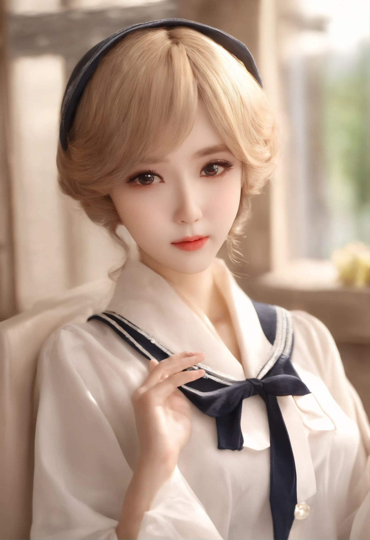 ULZZANG-6500-v1.1, (RAW PHOTO:1.2), (photot-REALISTIC,:1.4), beautiful detailed girls, highly detailed eyes and faces, Beautiful Detailed Eyes, s ridiculous, unbelievably ridiculous, Huge File Size, Super Detailed, Highres, very detail, sthe highest qualit, Master peace、, Kemomimi, ((Japanes girl' high school uniform)), An illustration, very detail, UHQ, unification, 8k壁紙, Splendid, Fine details, Master peace、, sthe highest qualit, very detailなUHQユニフォーム8k壁紙, Light on the face、Movie lighting、の女の子、((witheout panties))、((dynamic posing)))、(camel toes)、(Half)、(pantyhose、、、、)、(Sitting on legs bending the knees))、short haired、ple short hair、long neck、Put your ears out、bangs、bigger eyes、Lashes、a Pretty、Very cute
