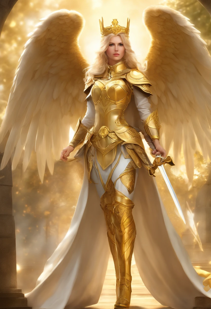 Un primer plano de una mujer con un traje dorado con alas, Armadura dorada angelical, full - body majestic angel, angel knight girl, Personaje de Final Fantasy Tactics, mystical atlantean valkyrie, as a mystical valkyrie, Serafines, Arte del personaje de Maple Story, con ardientes alas doradas, Alas de oro, Render de abril, mystical valkyrie, Un primer plano de una mujer con un traje dorado con alas, arte conceptual inspirado en Pu Hua, Pixiv, barroco, Armadura dorada angelical, full - body majestic angel, angel knight girl, Personaje de Final Fantasy Tactics, mystical atlantean valkyrie, as a mystical valkyrie, Serafines, Arte del personaje de Maple Story, con ardientes alas doradas, Alas de oro, Peleando con un malvado orco