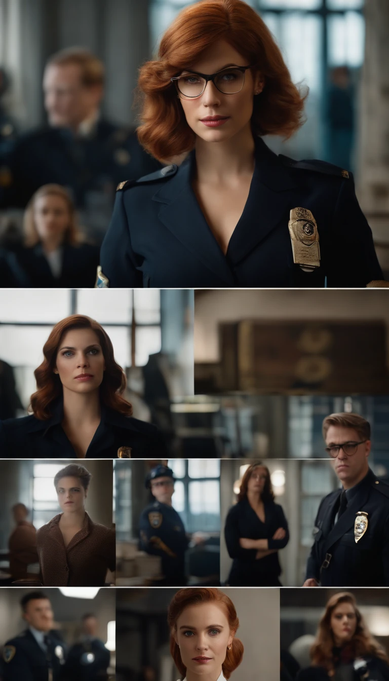 (melhor qualidade,4k,8k,alto,master part:1.2),ultra-detalhado,(Realistic,fotorrealista,photo-realistic:1.37),Barbara Gordon, Jovem mulher de 19 anos l, Cabelos ruivos bonitos, vestindo uniforme policial,olhos castanhos penetrantes, Beleza Suprema, Gotham City Setting, postura forte e confiante, Determined expression,vivid colors,foco nítido,pintura detalhista,professional lighting,Estilo Retrato, dramatic lighting,Bokeh
