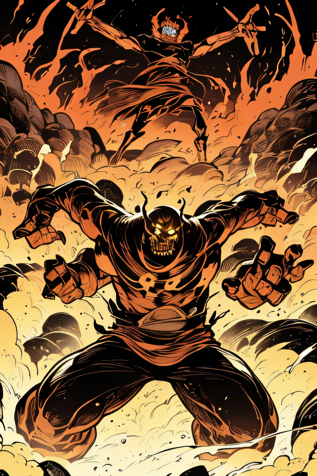 colorful flat illustration classical animes, closeup of black monster, powerful energy fire blast hitting the chest of the black monster, sending the black monster flying into wall action dynamic scene, blood,in an epic battle scene at night inside a destroyed modern shopping mall, draw art style influenced by japanese artists, niji, black outlines