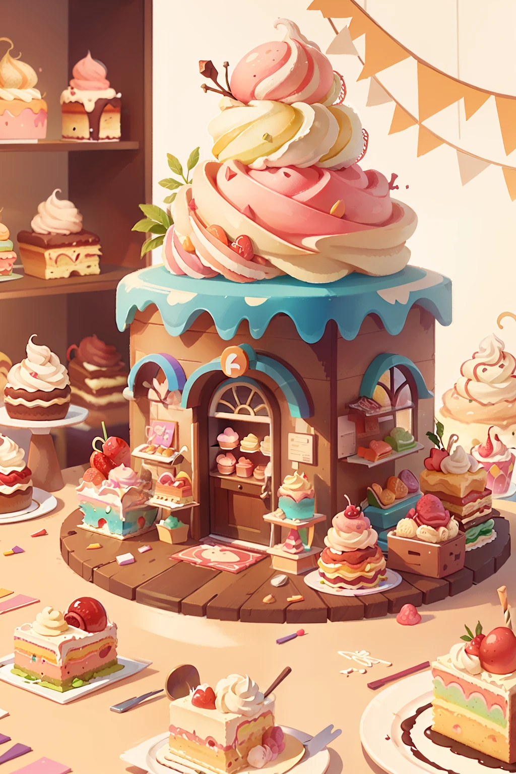 isometry,icecream,Confectionery,Beautiful rainbow cake,Dessert shop