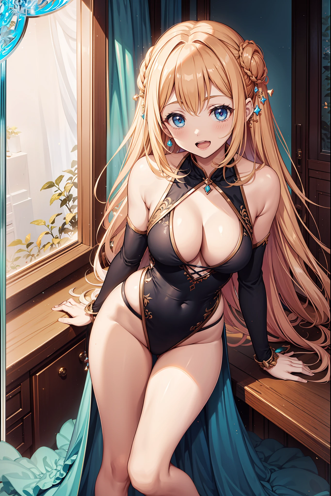 teens girl,Enchanted,having fun,Being in love,Princess dress,Dark black swimsuit,exquisite costumes,inside in room,solo person,blond hairbl,