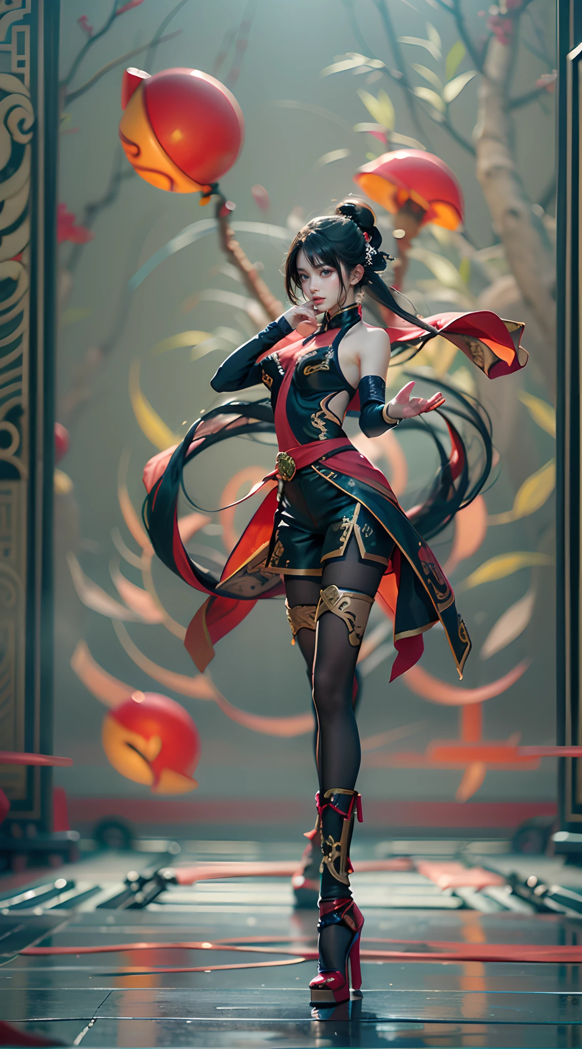 (The FW), 1womanl, Solo, 24 year old, 7headed body, (cute face), (Ideal ratio body proportions), long , Magic Effects, Fantasia, Toned belly, hit, ((Kungfu)), ((Mini China Costume)), ((Sleeveless)), ((shortpants)), Sexy body, heavy wind, The costume is sheer, Wet, short-hair, Dark hair, small tits, A slender, Small buttocks, beauty legs, Skinny Legs, surrealism, Cinematic lighting, depth of fields, One-person viewpoint, F/1.8, 135 mm, nffsw, masutepiece, ccurate, ((Anatomically correct)), Textured skin, Super Detail, high details, High quality, awardwinning, Best Quality, hight resolution, 8K