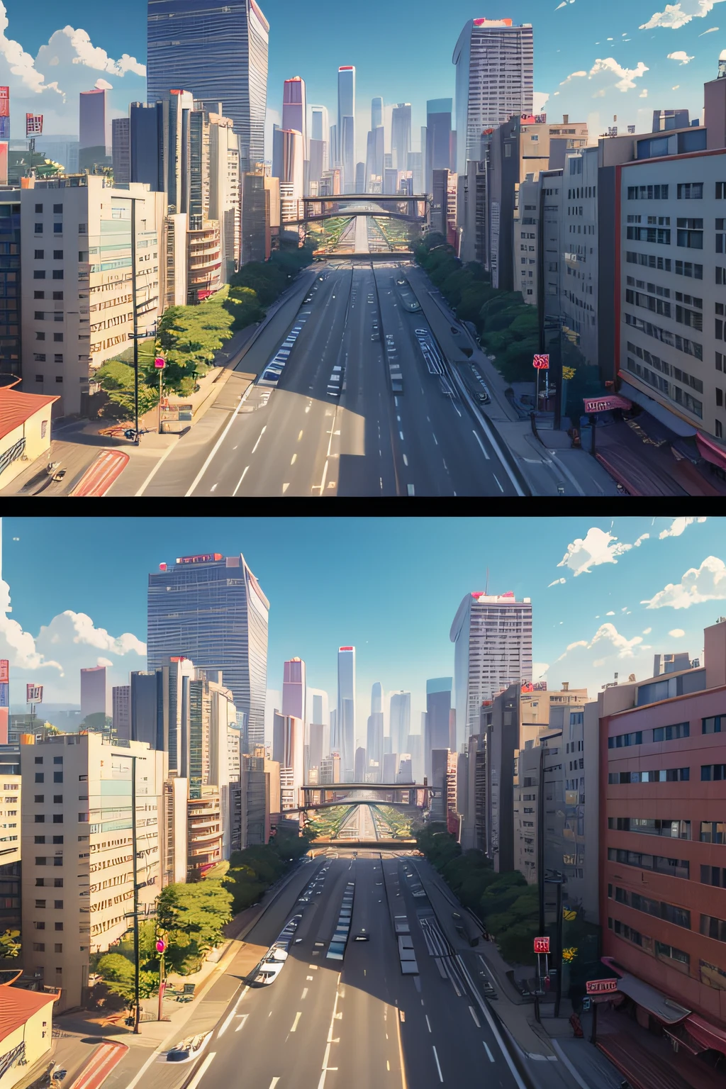 Modern age city,modern urban,Economic development zones,Office,Office building,viaduct,Far perspective,Bird's eye view,Short video live broadcast,Investment Center,Real Estate Exchange Center,The center is the road,There is no sea,viaduct,overpass,the composition is symmetrical,Buildings on both sides of Middle Road,There is sky and vista,There are many signs on the buildings of this city, anime style cityscape, tokyo - esque town, japanese downtown, tokyo anime anime scene, busy cityscape, Japan city, anime city lineart, gta chinatowon art style, hd anime cityscape, the neat and dense buildings, tokyo street background, tokyo background, urban backdrop, vaporwave city, town background, Street background