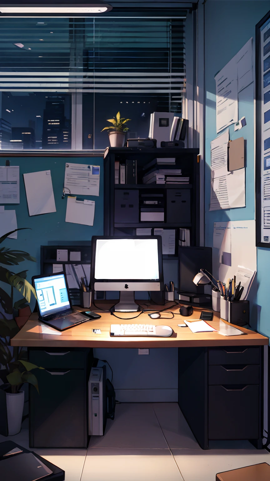 Vertical scene，Metropolitan Police Department Office，a chair，Office desk，Computer