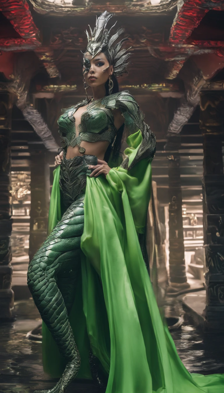 32K（tmasterpiece，k hd，hyper HD，32K）Long flowing black hair，Avatar girl，(((Green skin)))Girl，10 years old child，Stand in a valley full of flowers，（（（Green skin））），Gem Necklace，Exquisite headdress，Long hair hanging down the shoulders，There are six snakes on top of their heads，Snake in hand，The body is decorated with snakes，Four arms，A snake wrapped around his wrist，The ankles are wrapped around the snake，（The union of man and black snake），Solo, The waist is（（deerskin））, The upper body is covered（deerskin,） Holding a fan made of peacock essence in his hand， Trident weapons, Streamers，shaded_face, Pretty big breasts，(((Head background with round light)))，Alpine snow-capped mountains in the distance，Bright sky，Sunny picture，offcial art, (Extremely detailed Cg Unity 8K wallpaper), (Photorealistic:1.4), (Masterpiece), (Best quality:1.2)，Light and shadow tracking，Super HD， A high resolution， the detail， RAW photogr， Sharp Re， Nikon D850 Film Stock Photo by Jefferies Lee 4 Kodak Portra 400 Camera F1.6 shots, Rich colors, ultra-realistic vivid textures, Dramatic lighting, Unreal Engine Art Station Trend, cinestir 800，Long flowing black hair，