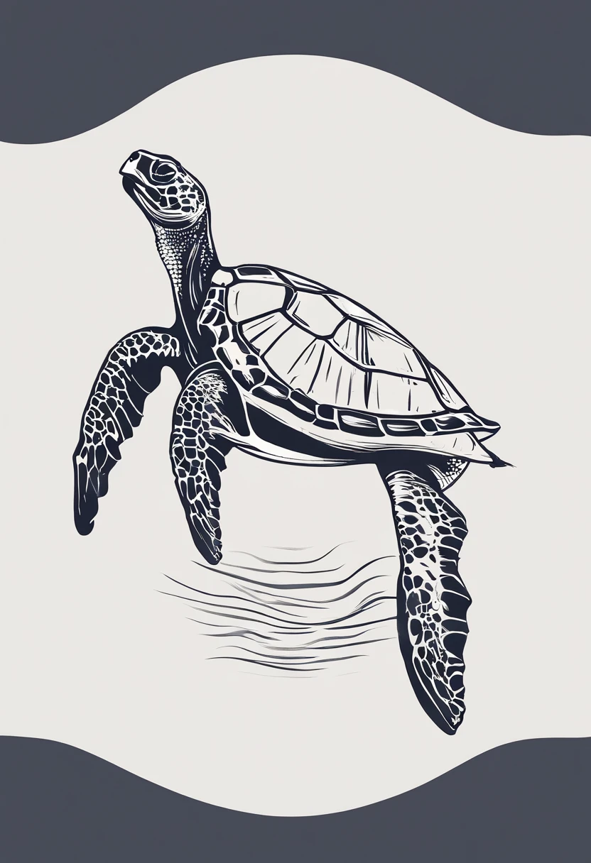 Sea and turtle、line-drawing、cute little、A logo
