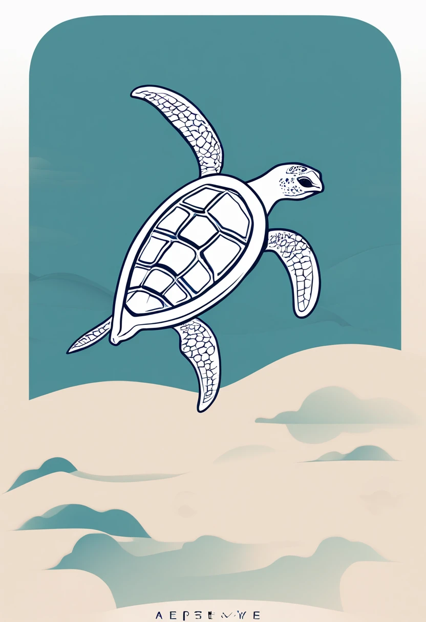 Sea and turtle、line-drawing、cute little、A logo