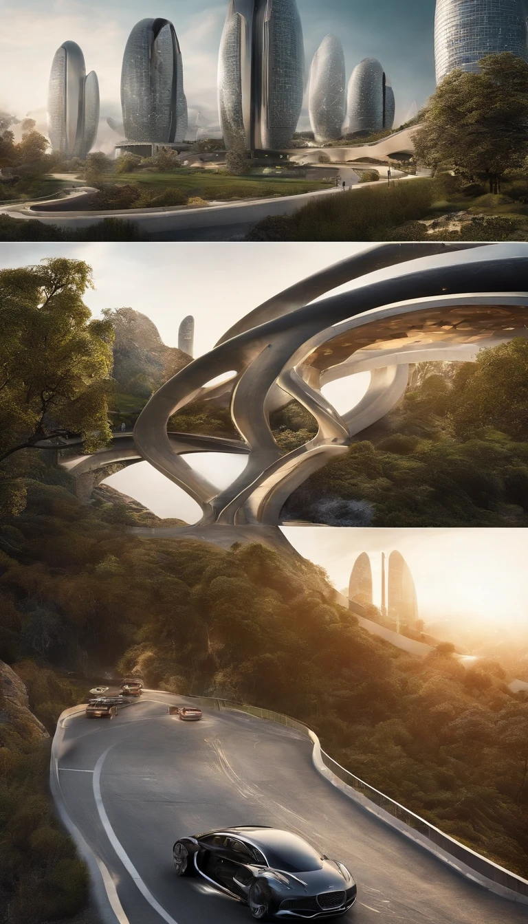 What photography,Ultra photo realsisim,hyper-detailing,Ultra-wide-angle picture,24th century,A combination of technology and nature in the city of the future,fansty world,Tech City of the Future,Oval building,levitating,Roads leading in all directions,highly detailed surreal vfx,Smudge,Spiral,Faraway view,super-fine,ultra - detailed,high qulity,8K ,oc rendered,dynamic viewing angle