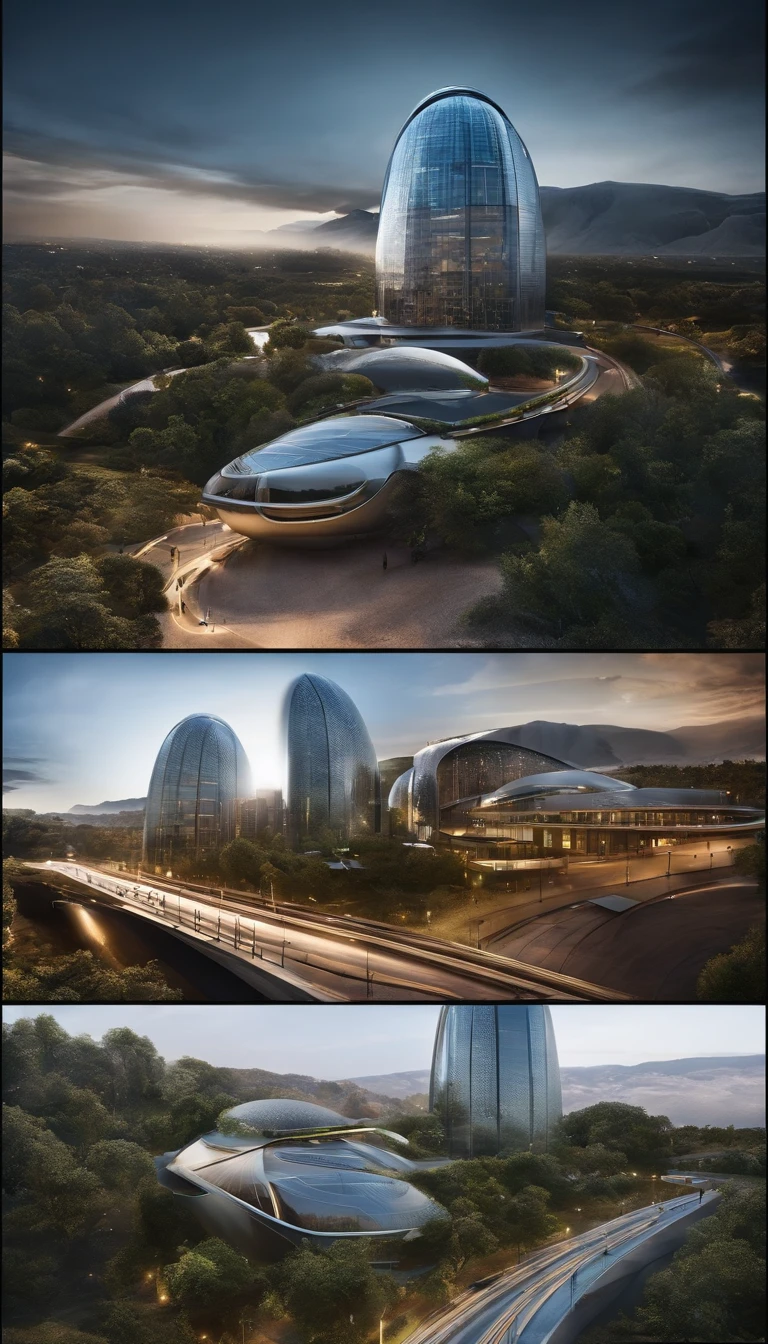 What photography,Ultra photo realsisim,hyper-detailing,Ultra-wide-angle picture,24th century,A combination of technology and nature in the city of the future,fansty world,Tech City of the Future,Oval building,levitating,Roads leading in all directions,highly detailed surreal vfx,Smudge,Spiral,Faraway view,super-fine,ultra - detailed,high qulity,8K ,oc rendered,dynamic viewing angle