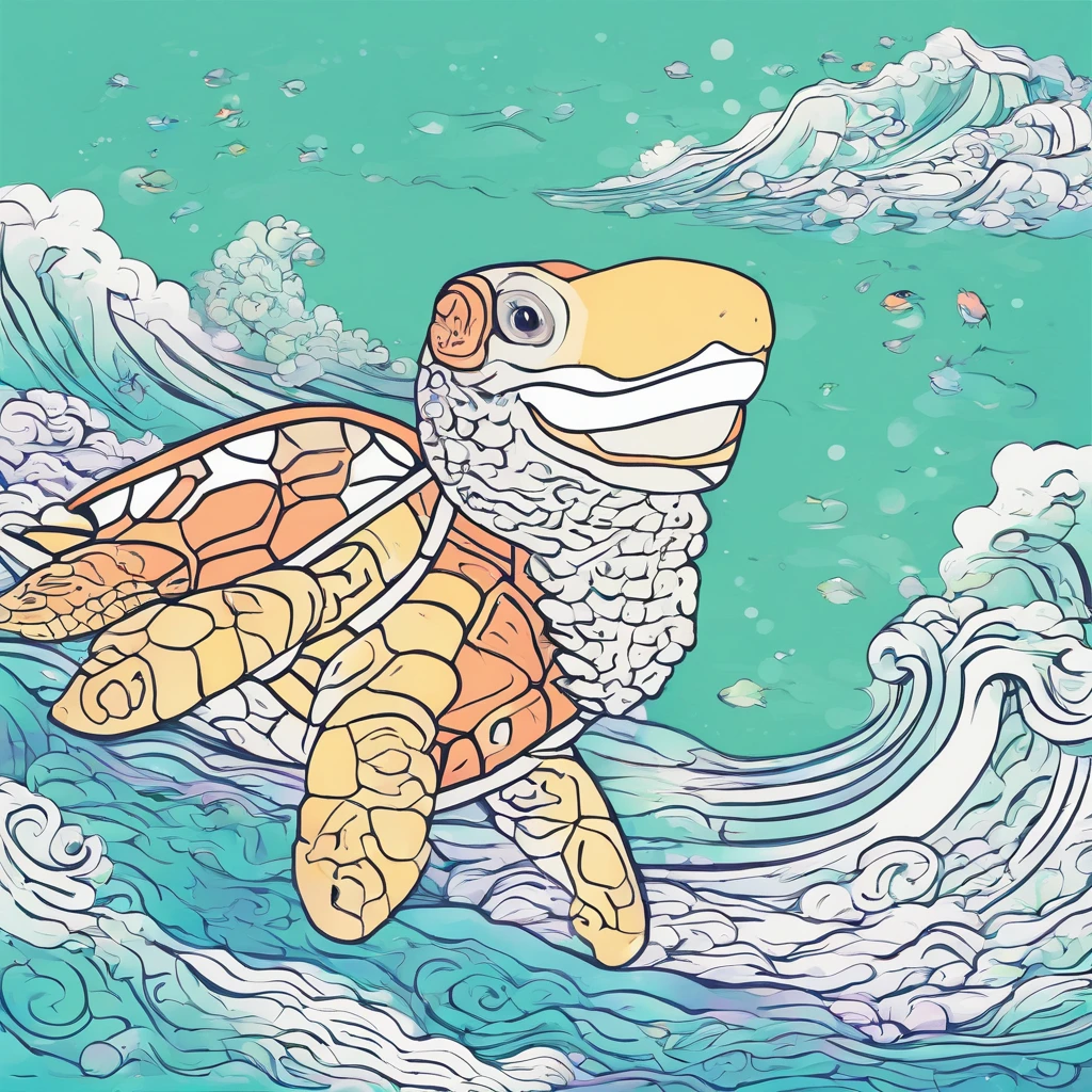 Sea and turtle、line-drawing、Minimalist、cute little、A logo