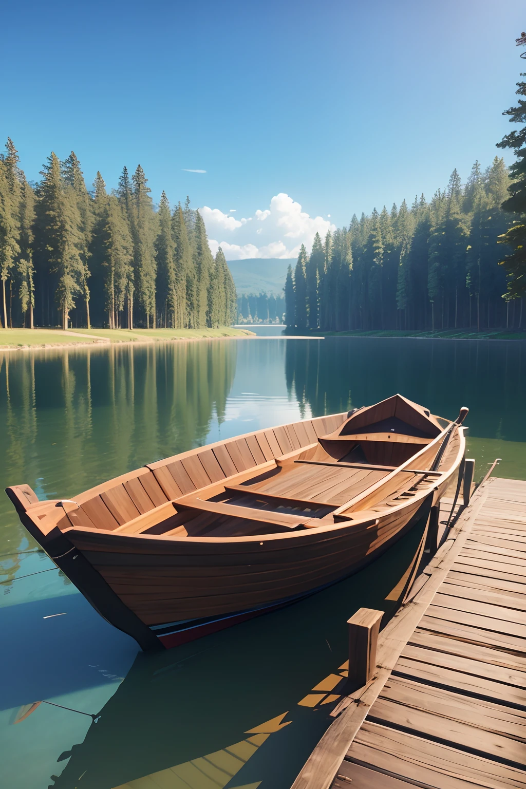 3D canopy boat，Flat lake view