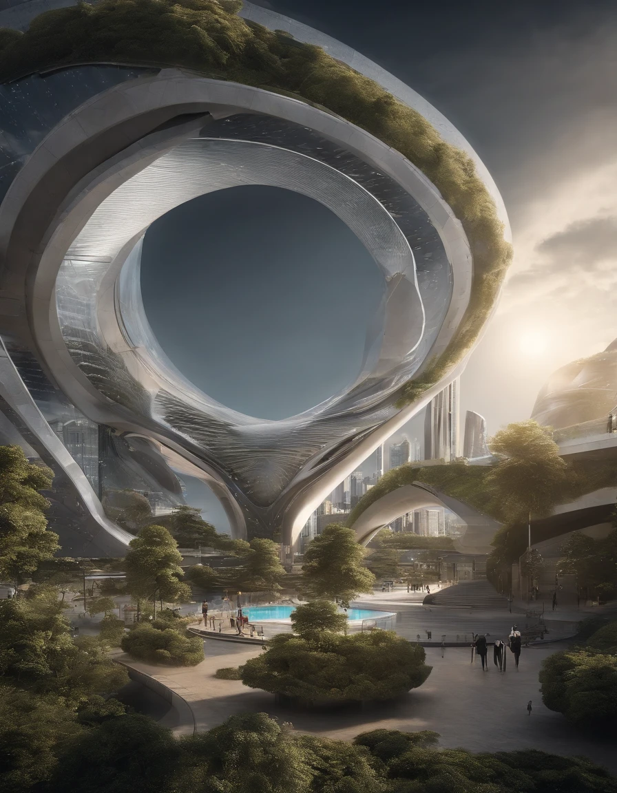 What photography,Ultra photo realsisim,hyper-detailing,Ultra-wide-angle picture,24th century,sci fi city,fansty world,Tech City of the Future,Oval building,levitating,Roads leading in all directions,highly detailed surreal vfx,Smudge,Spiral,Faraway view,super-fine,ultra - detailed,high qulity,8K ,oc rendered,dynamic viewing angle