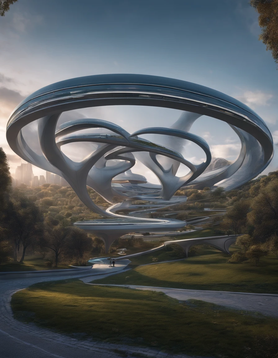 What photography,Ultra photo realsisim,hyper-detailing,Ultra-wide-angle picture,24th century,sci fi city,fansty world,Tech City of the Future,Oval building,levitating,Roads leading in all directions,highly detailed surreal vfx,Smudge,Spiral,Faraway view,super-fine,ultra - detailed,high qulity,8K ,oc rendered,dynamic viewing angle