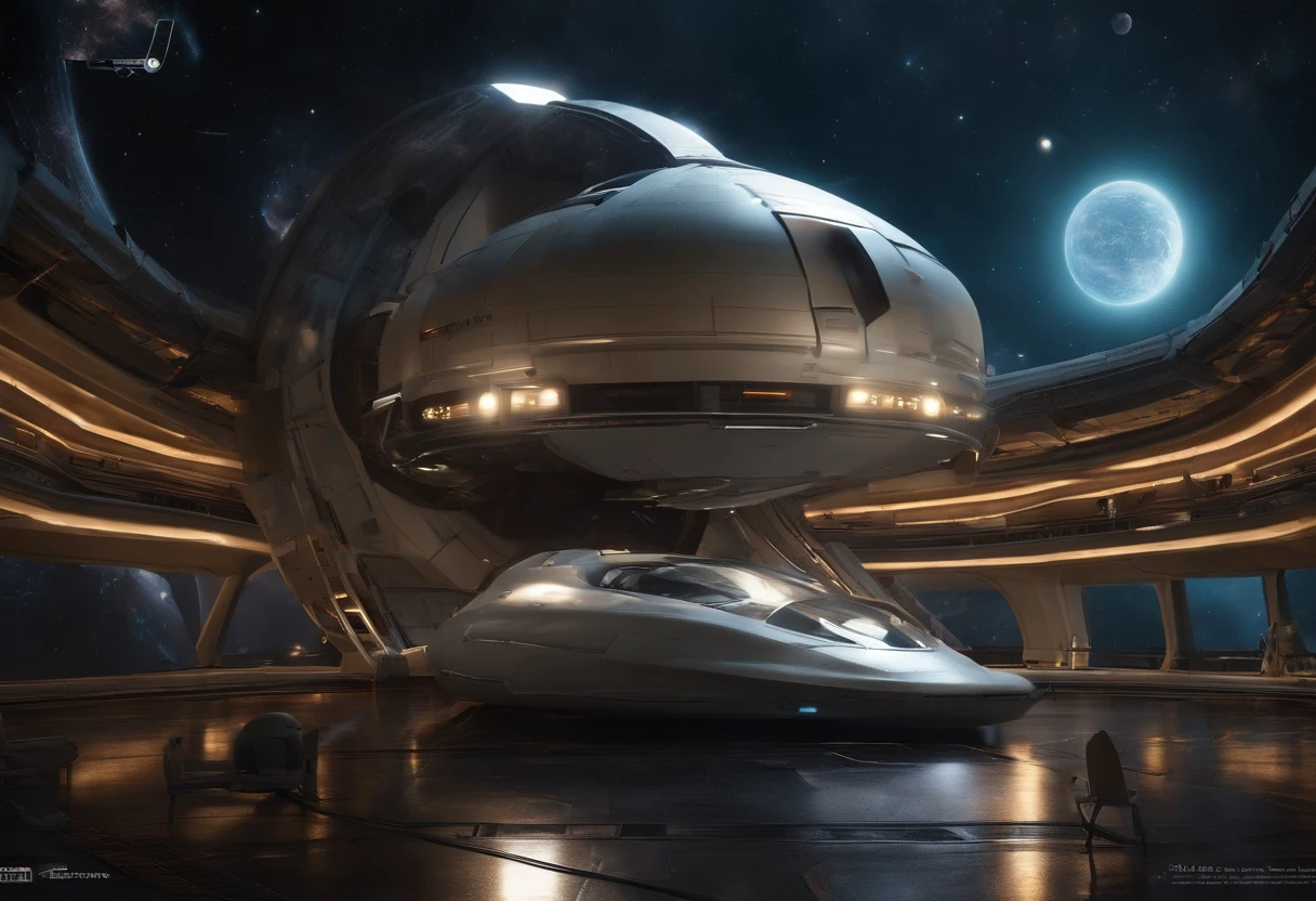Best quality, , 超高分辨率, (Realistic photography:1.4), ultra-realistic realism, A futuristic complex spaceship stands still in space, Its hull was damaged, Robots and astronauts are repairing it, The vastness of the universe is in the background, Outstanding details, Cinematic footage